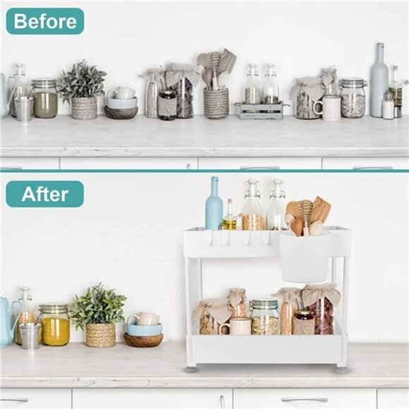 2-Tier Pull Out under sink organizers and storage, bathroom organizer with Hook - Picture 3 of 12